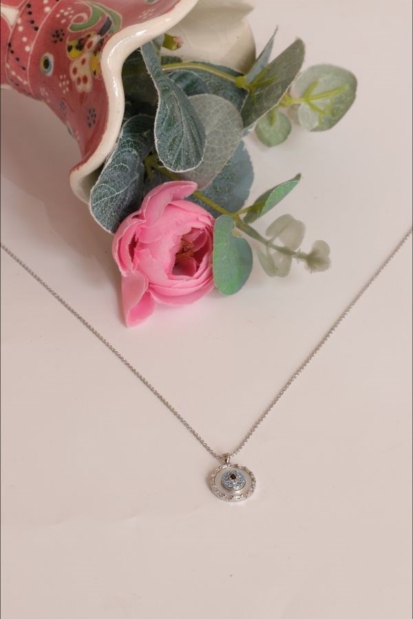 Trend Seri Gümüş Renk Sedefli Mavi Taş Detay 