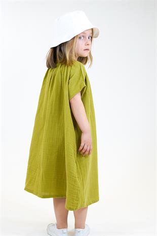 Yağ Yeşili Müslin Sunny Elbise