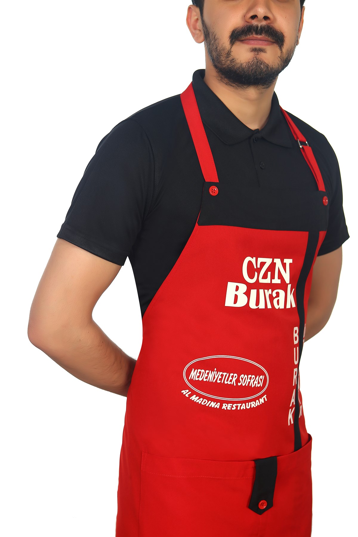 CZN Model Özel Tasarım Kırmızı Boydan Önlük | bayramiselbiseleri.com