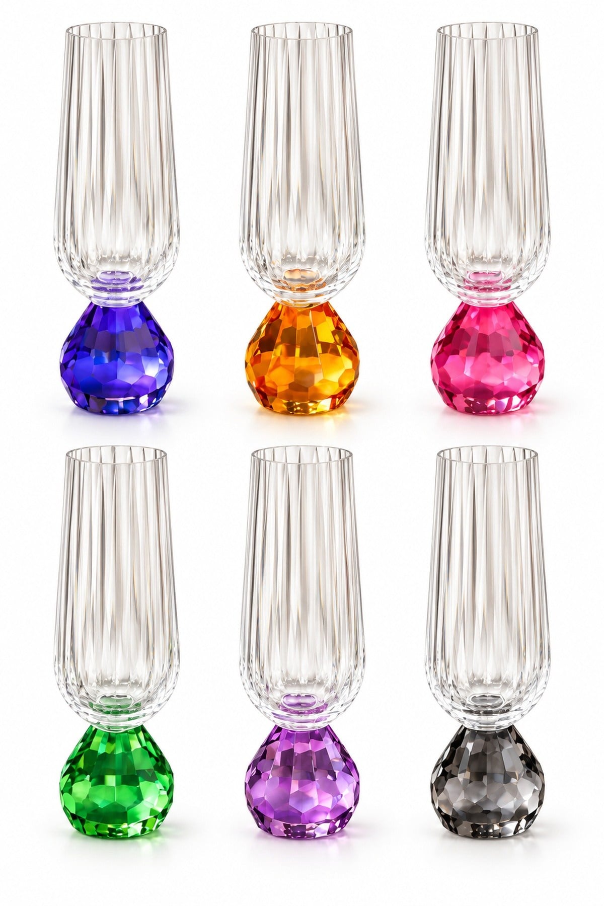 TOYGAR Asorti Renkli Kristal Top Ayaklı Çizgili Cam Kadeh 180 cc 6lı Set