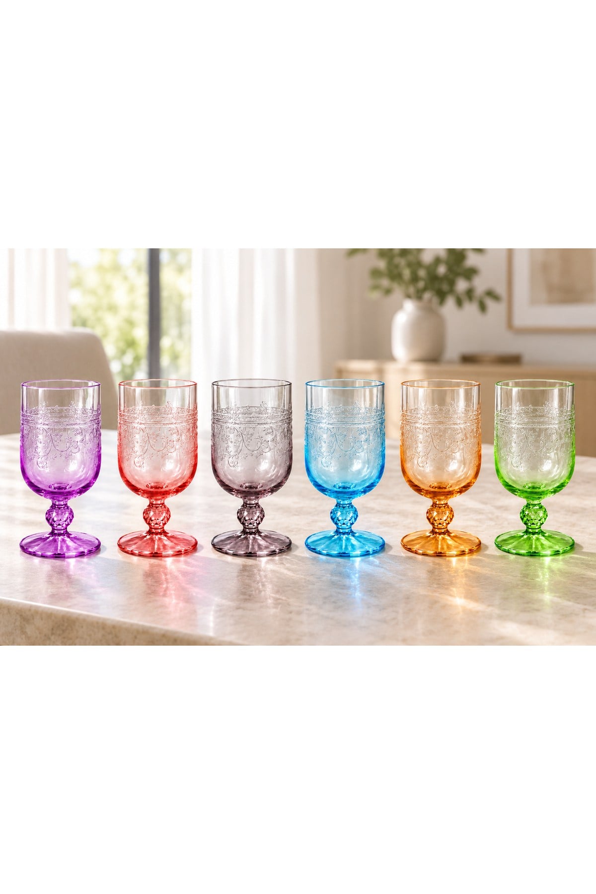Toygar Gardenya Transparan Desenli Asorti Ayaklı Kahve Yanı Su Bardağı 6lı Set