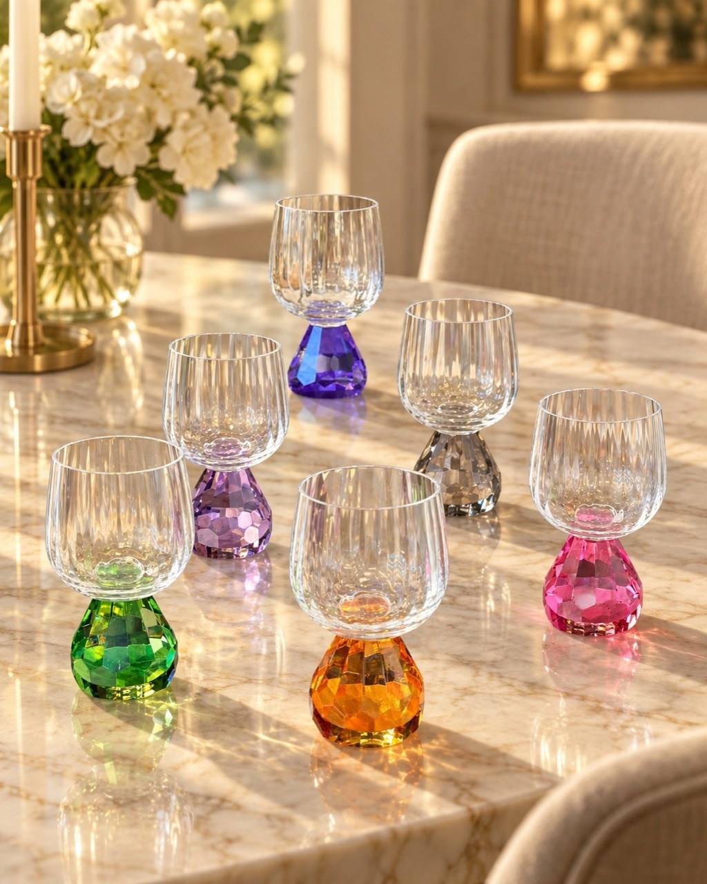 TOYGAR Renkli Kristal Ayaklı Kahve Yanı Su Bardağı 150 cc 6lı Set