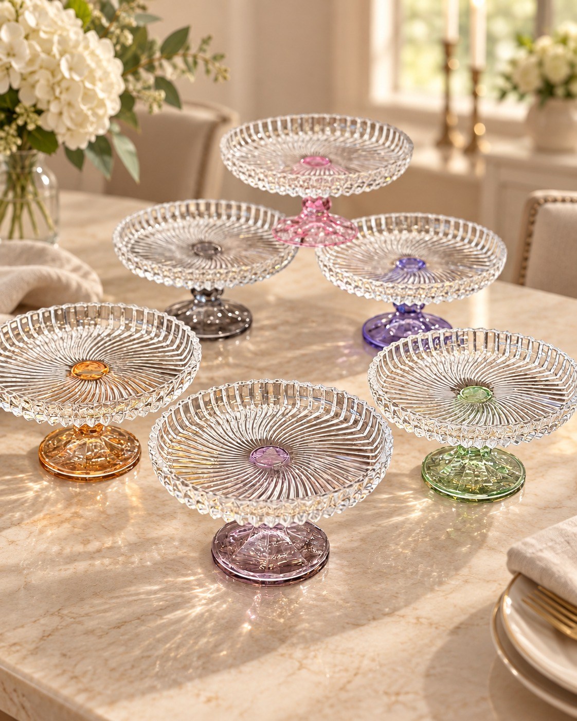 TOYGAR Renkli Kristal Ayaklı Kurabiyelik ve İkramlık 6lı Set