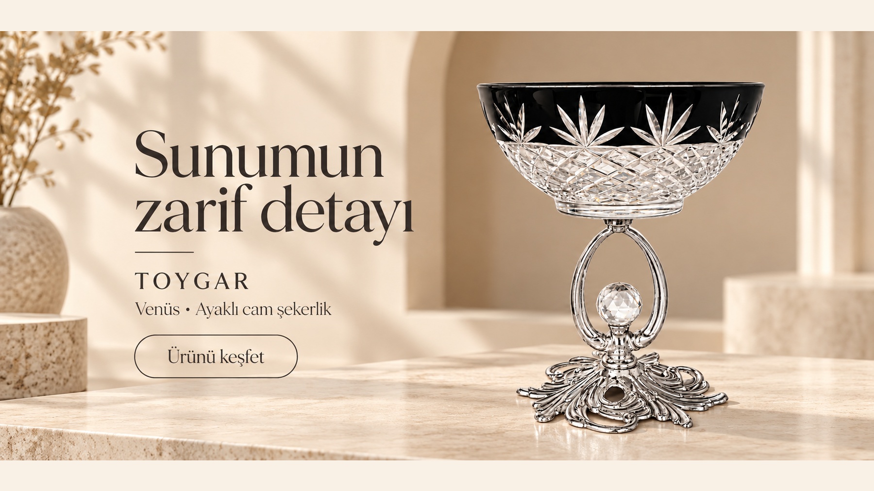 Venüs krom ayaklı cam şekerlik