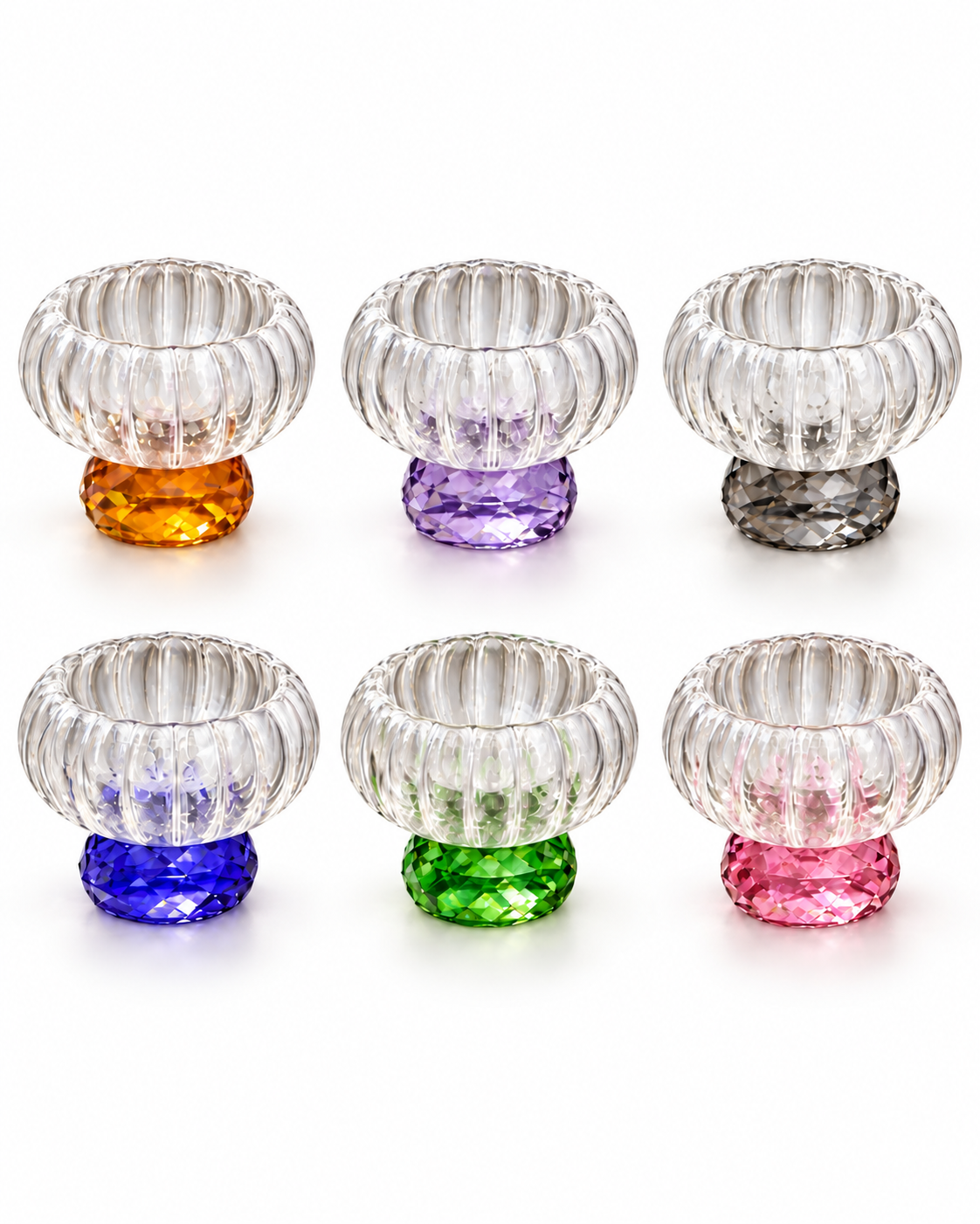 TOYGAR Asorti Renkli Kristal Ayaklı Mini Cam Kase ve Lokumluk 6'lı Set