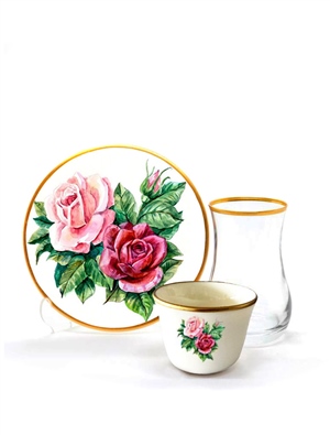 Damla Efe Tea & Arabian Coffee Cup Set 18 Pieces Rose White