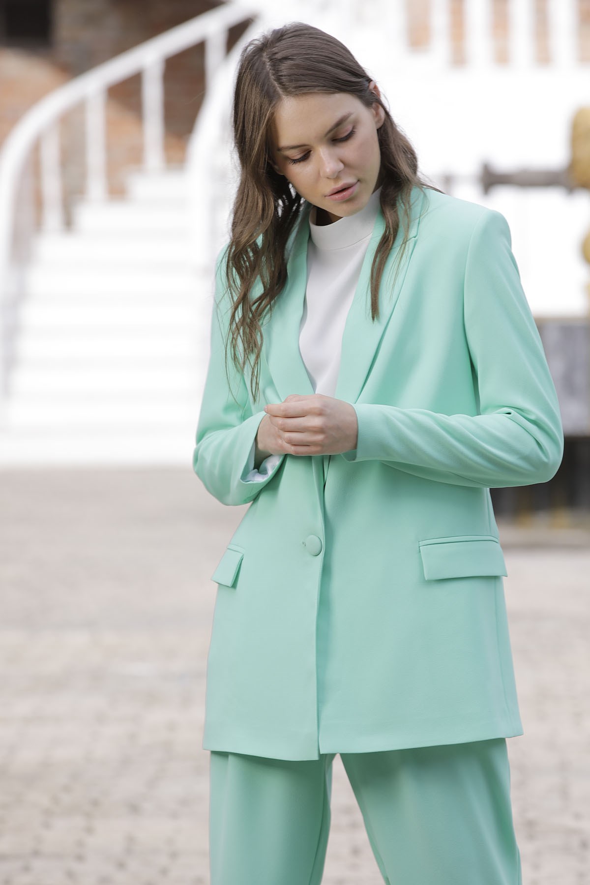 Kadın Mint Yeşili Ceket Pantolon Takım - MELİKE ENİS