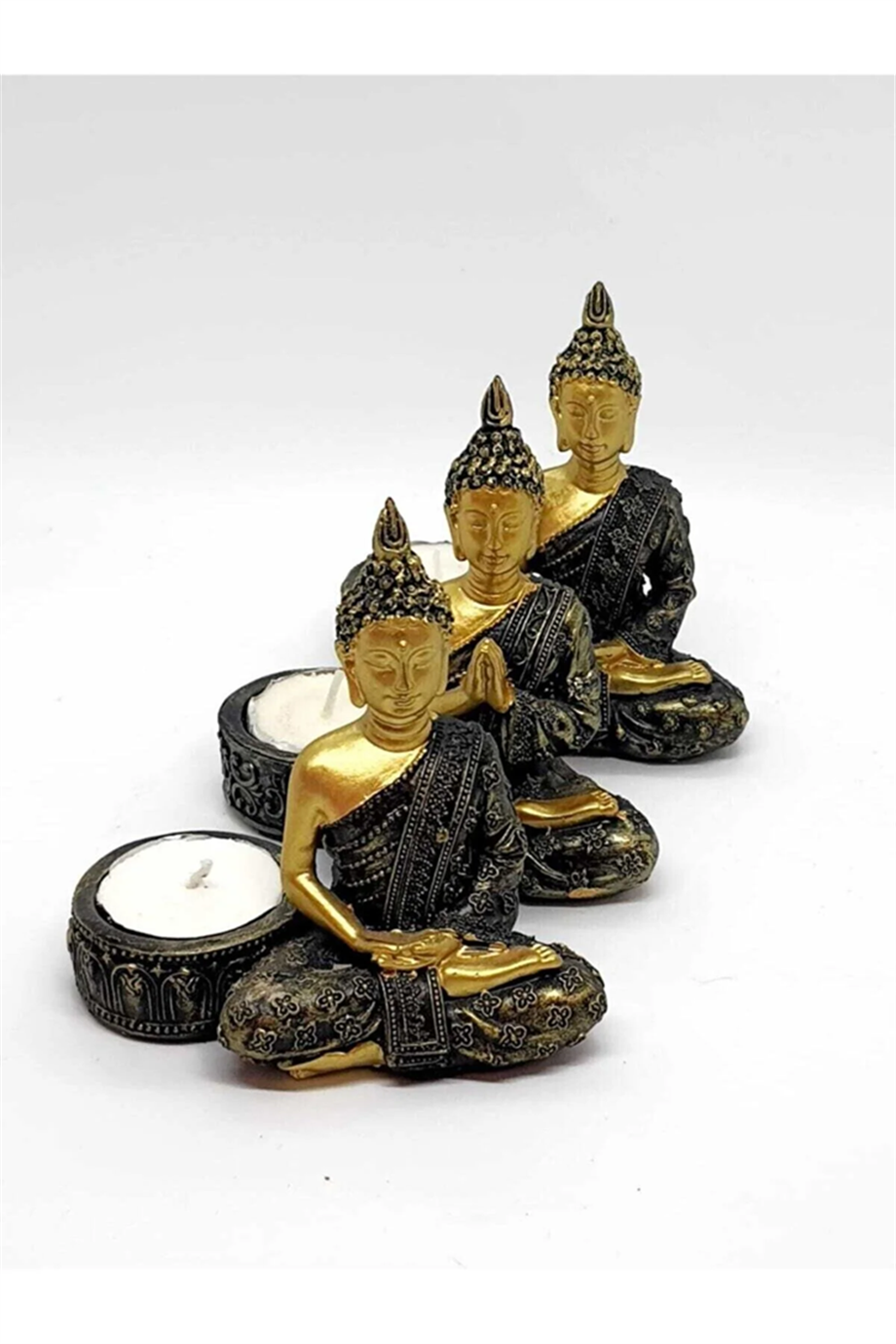 3Lü Buda Heykel Mumluk Tütsülük -Küçük Set