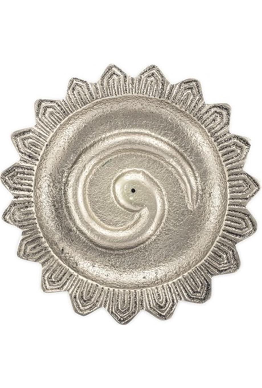 Metal 2 Boyutlu Lotus Mandala Tütsülük-Gümüş Spiral