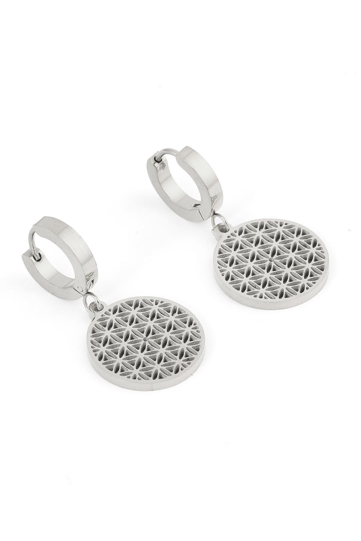 Yaşam Çiçeği Çelik Küpe - Gümüş