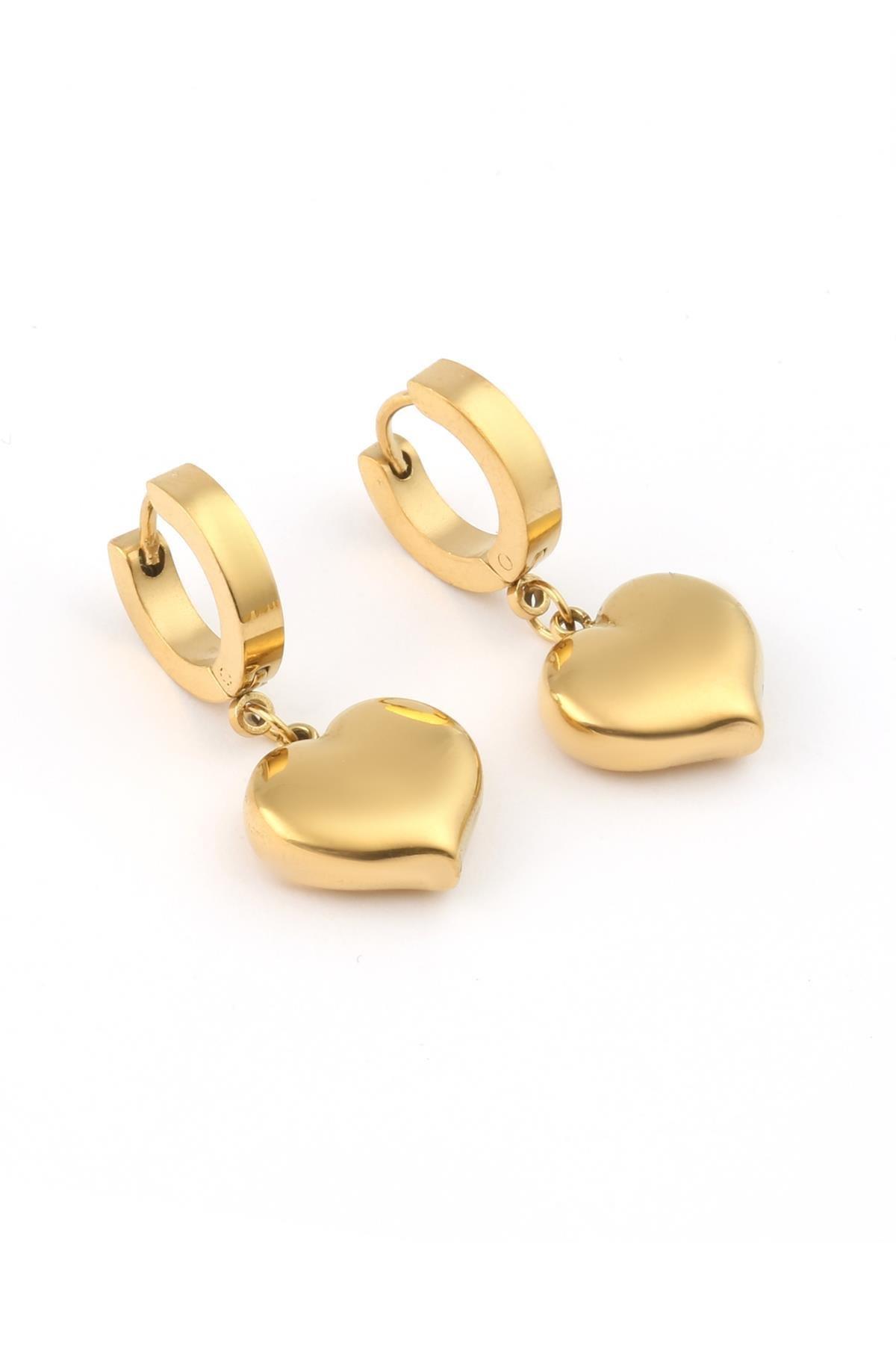 3D Kalp Küpe -Altın