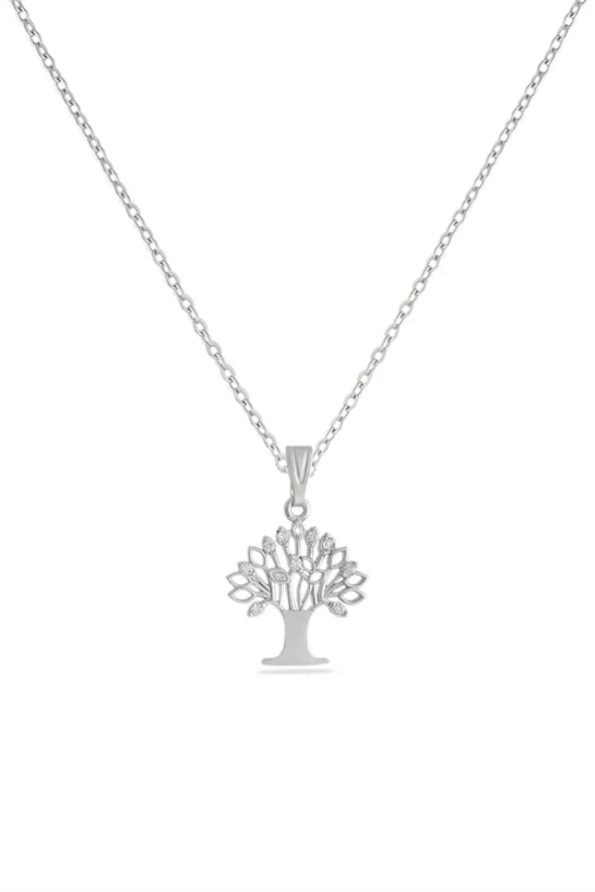 Çelik Zirkon Taşlı Hayat Ağacı - Gümüş