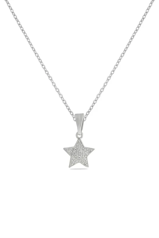 Zirkon Taşlı Mini Yıldız Kolye - Gümüş- Zincir Hediyeli