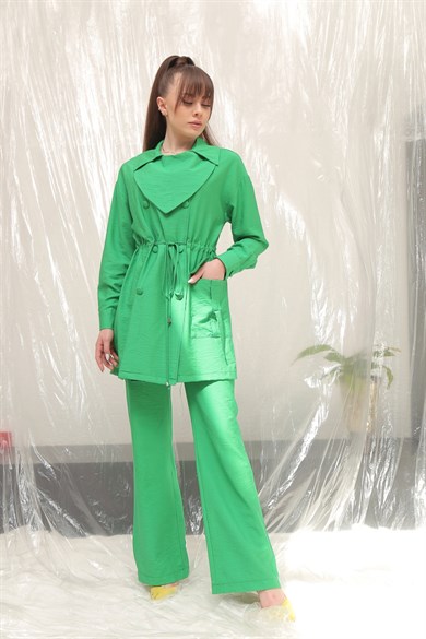 Moor Kadın Benetton Rengi Tek Cep Detaylı Pantolonlu Takım