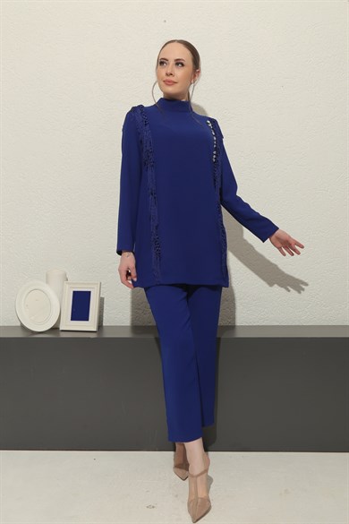 Pamuuq Kadın Sax Rengi Püsküllü Pantolonlu Takım