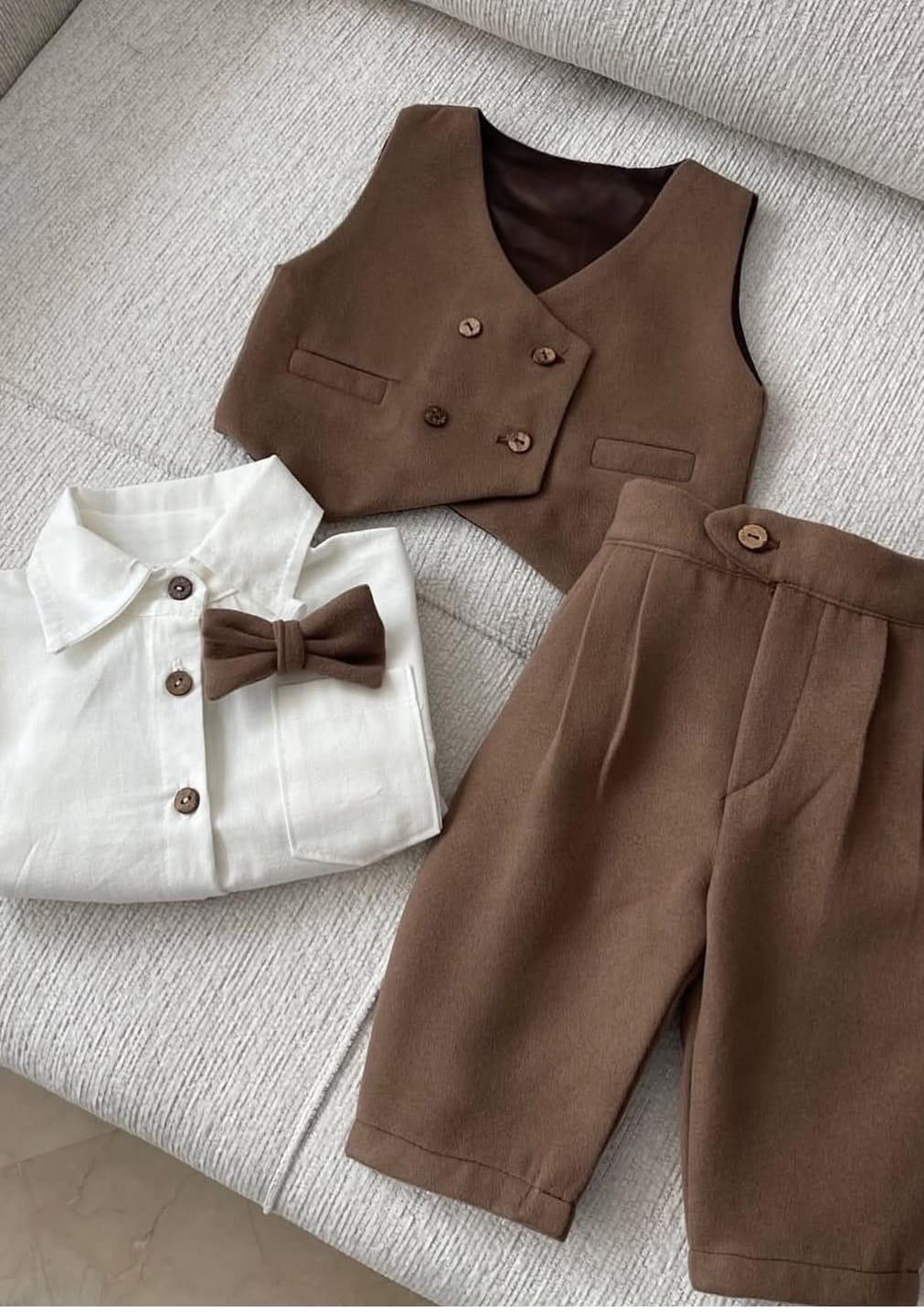  yelek gömlek pantolon papyon set