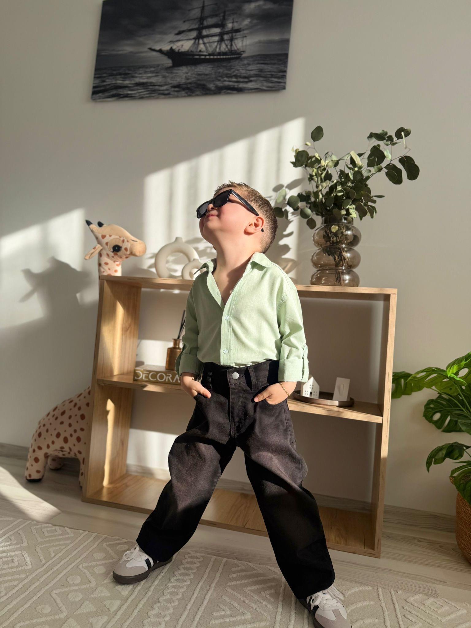 2 li gömlek jean takım yeşil