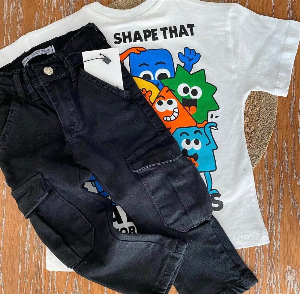 Cepli siyah çpl jean  ve tşört set 