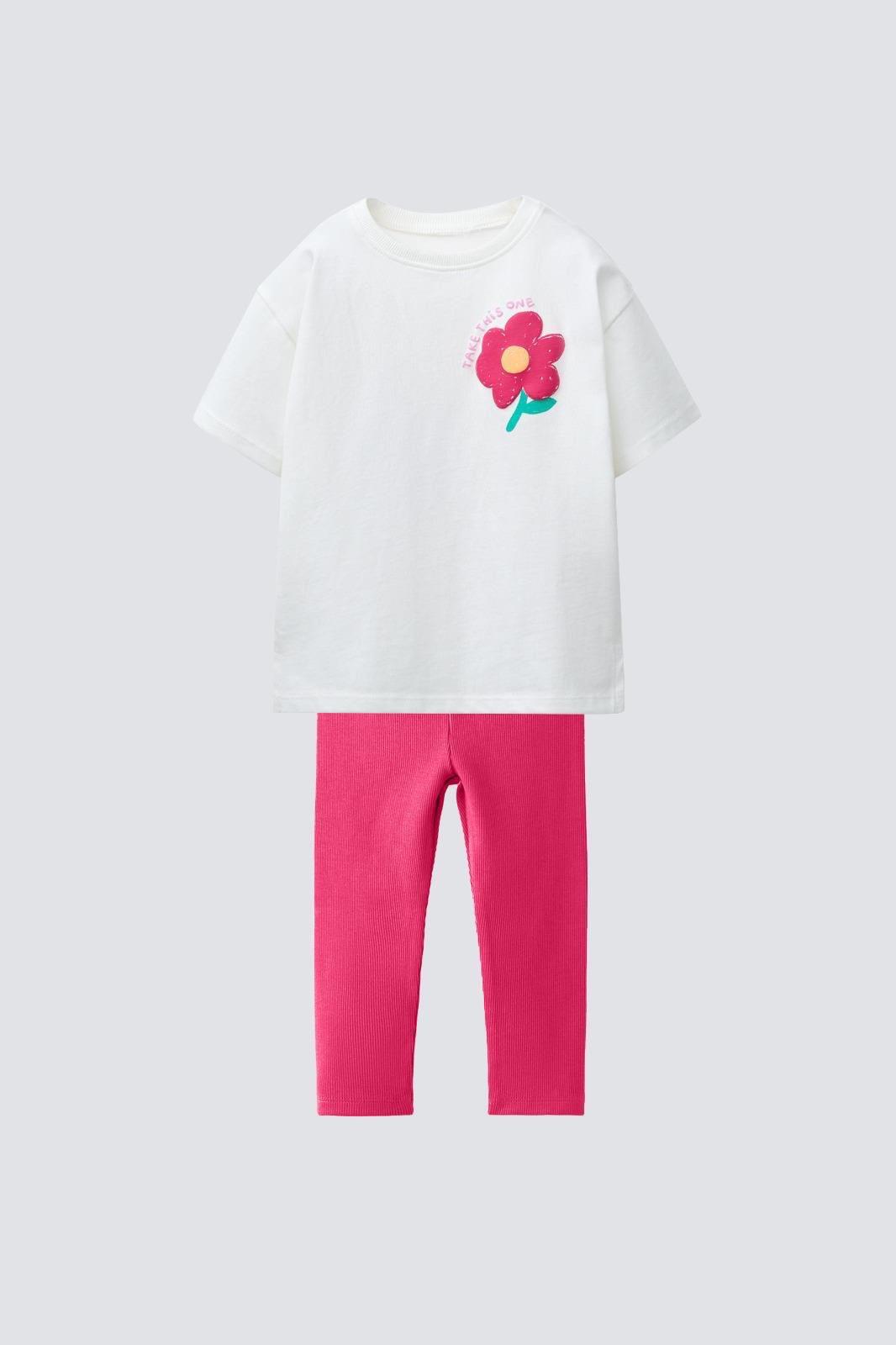 Çiçek desenli pembe tayt takım