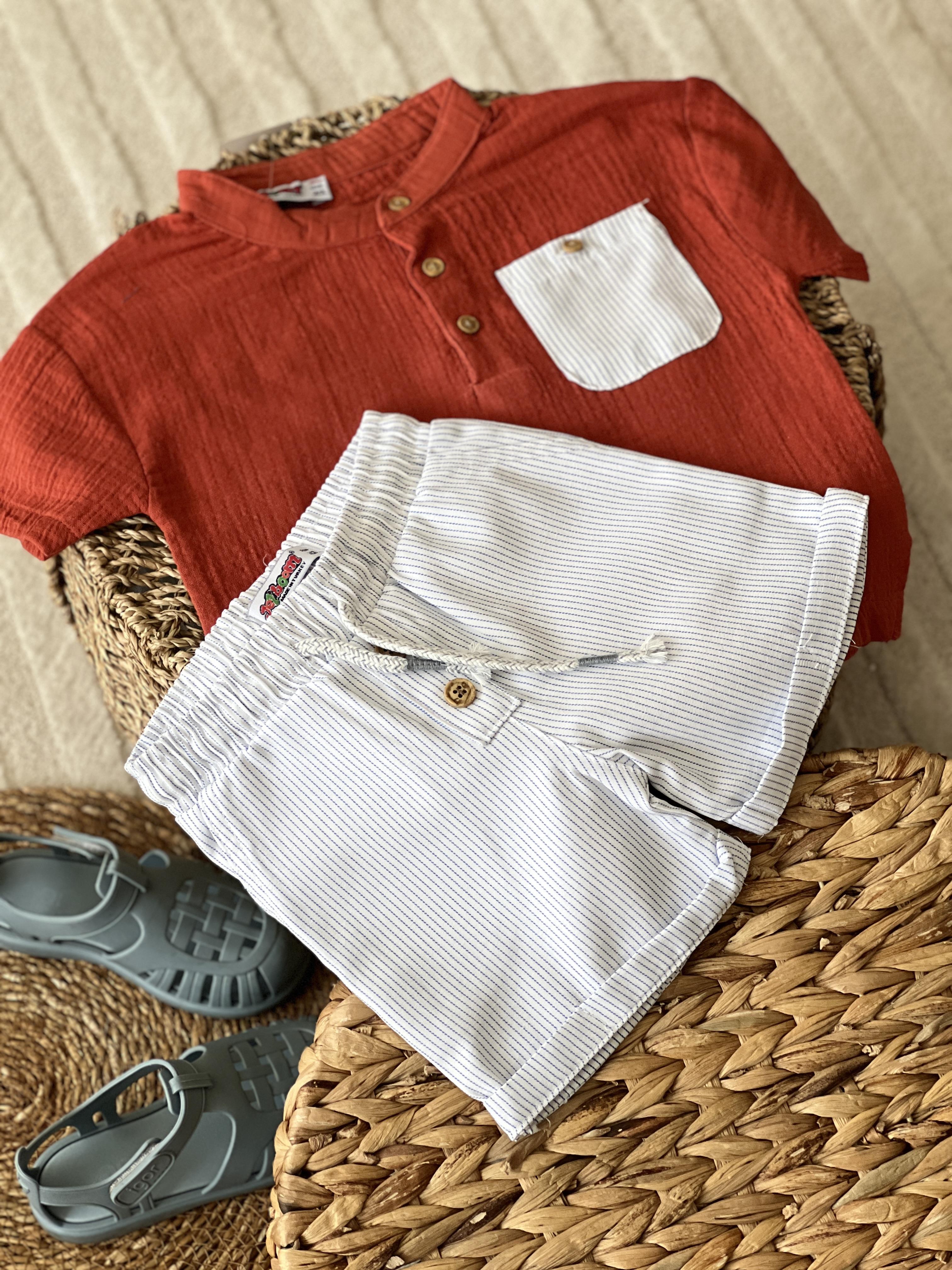 Gömlek şort takım çizgili 