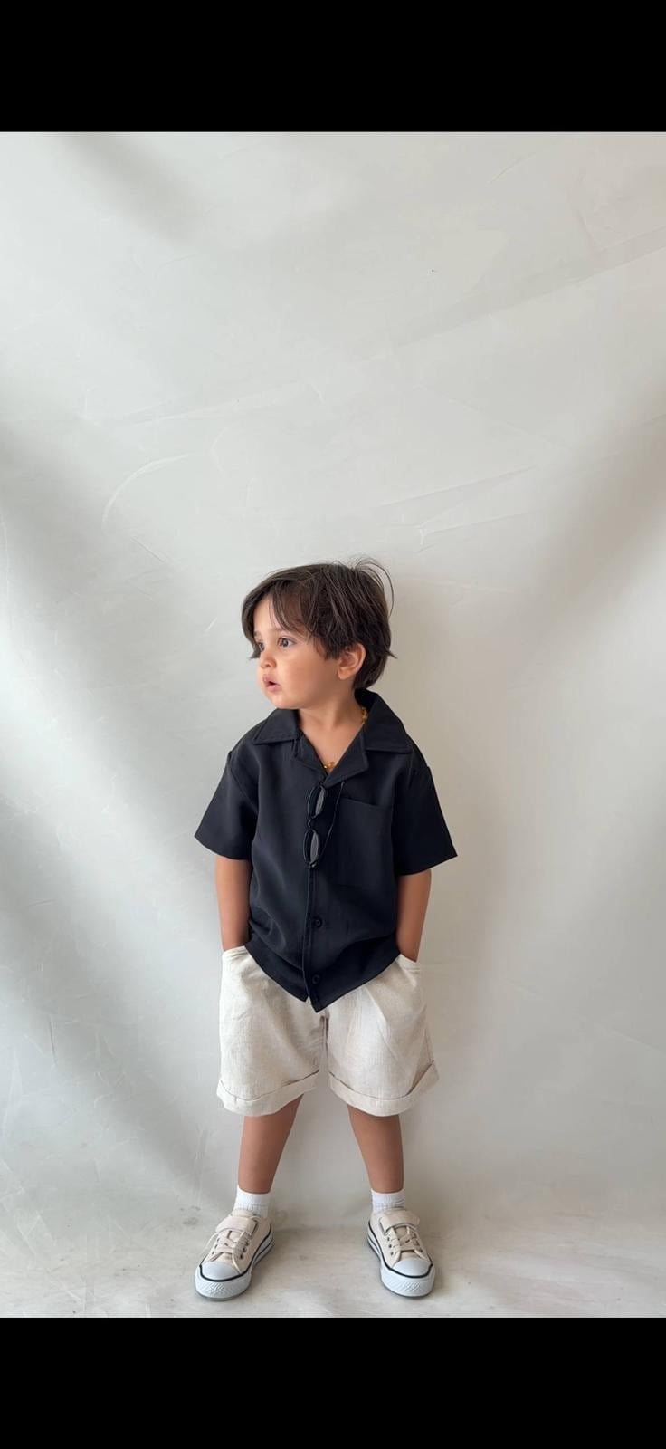 Gömlek şort takım siyah