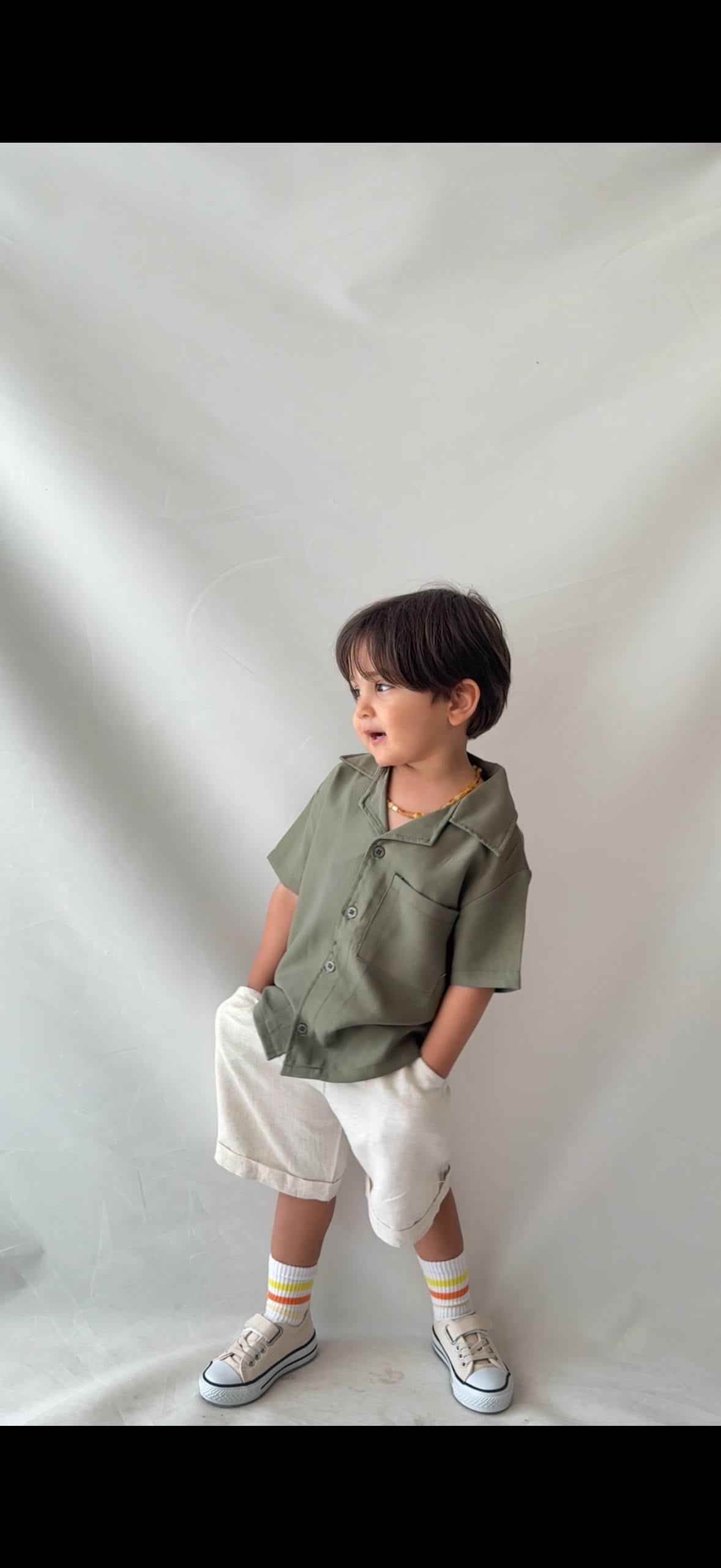 Gömlek şort takım yeşil