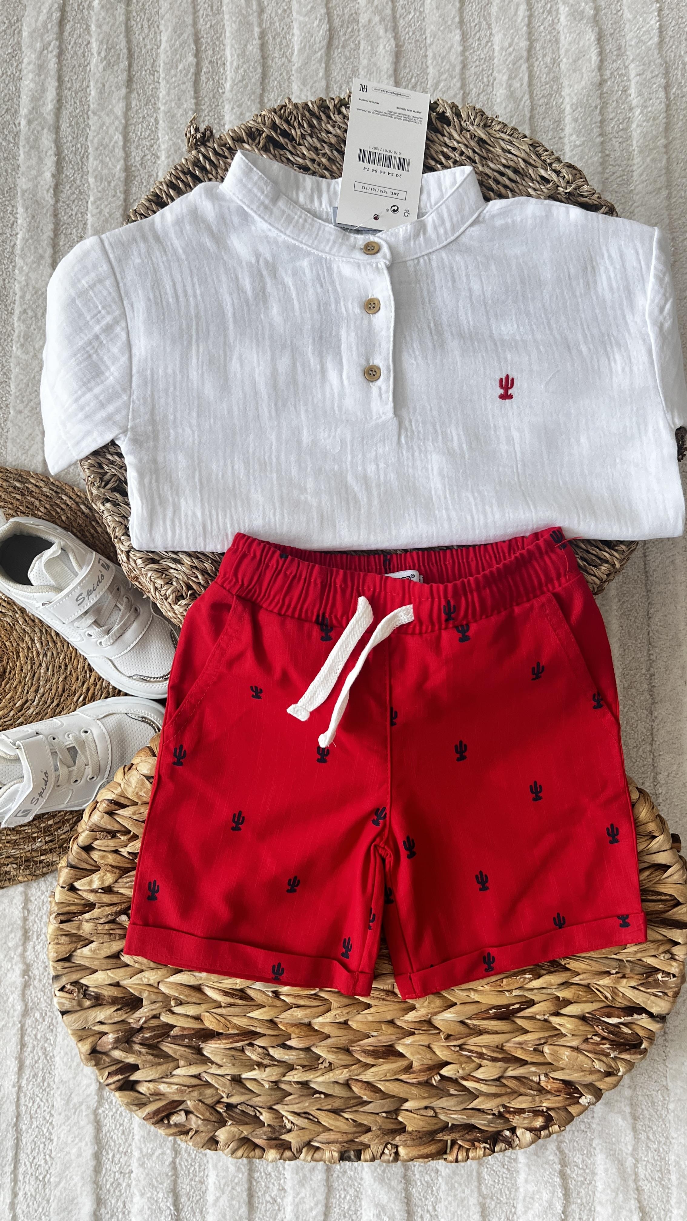 Kırmızı şort  gömlek takım 