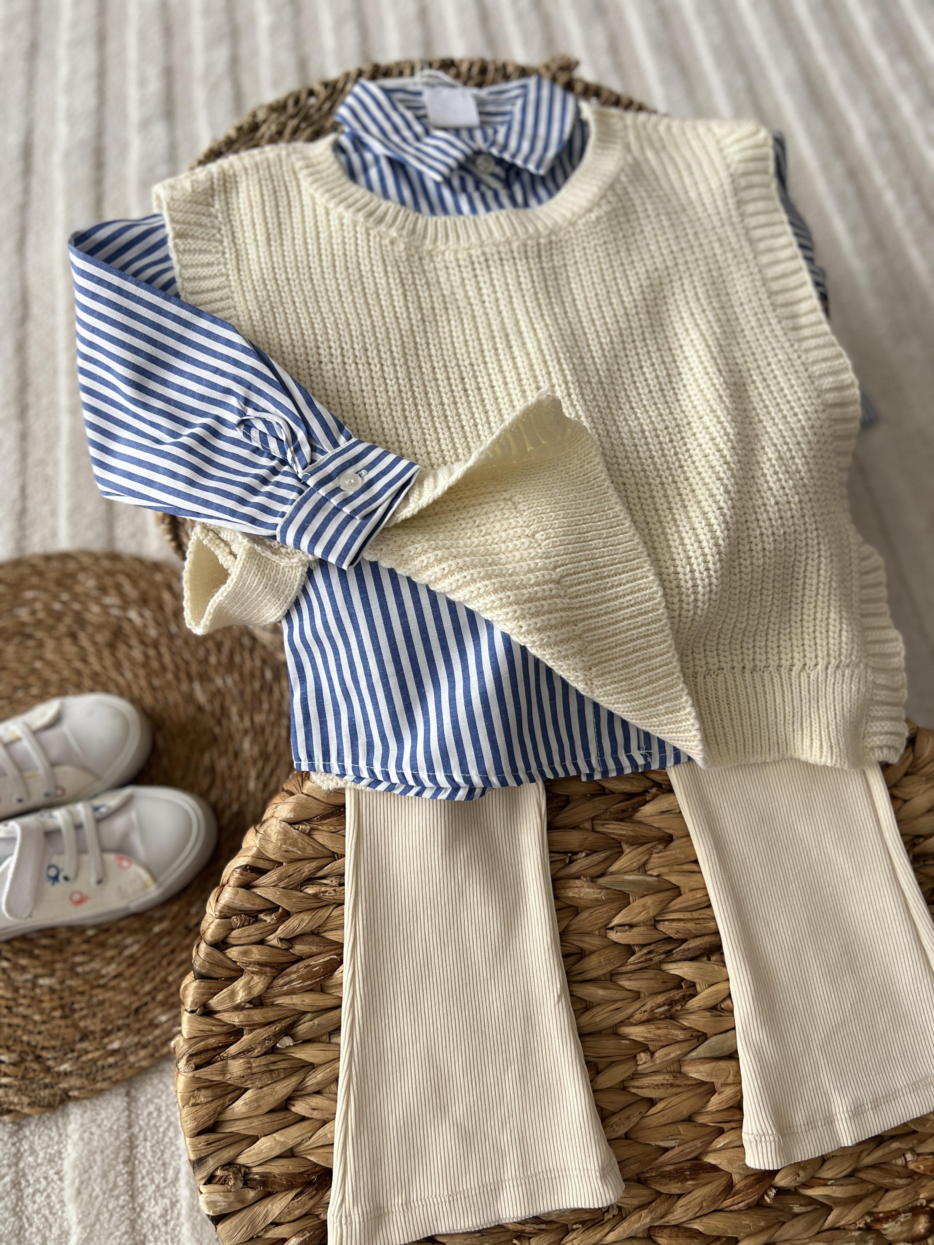 Krem gömlek detay takım