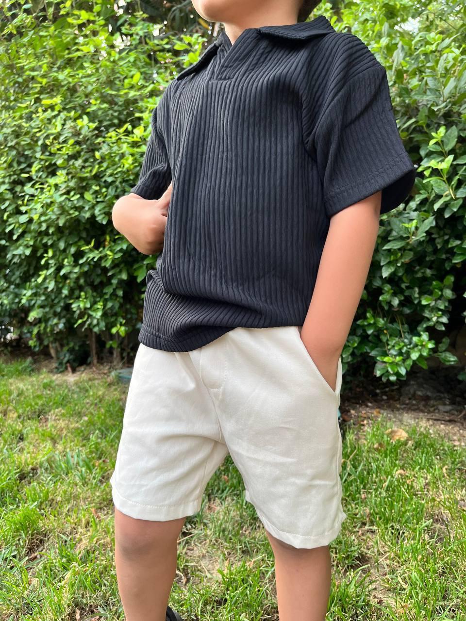 Krem şort tişört erkek takım