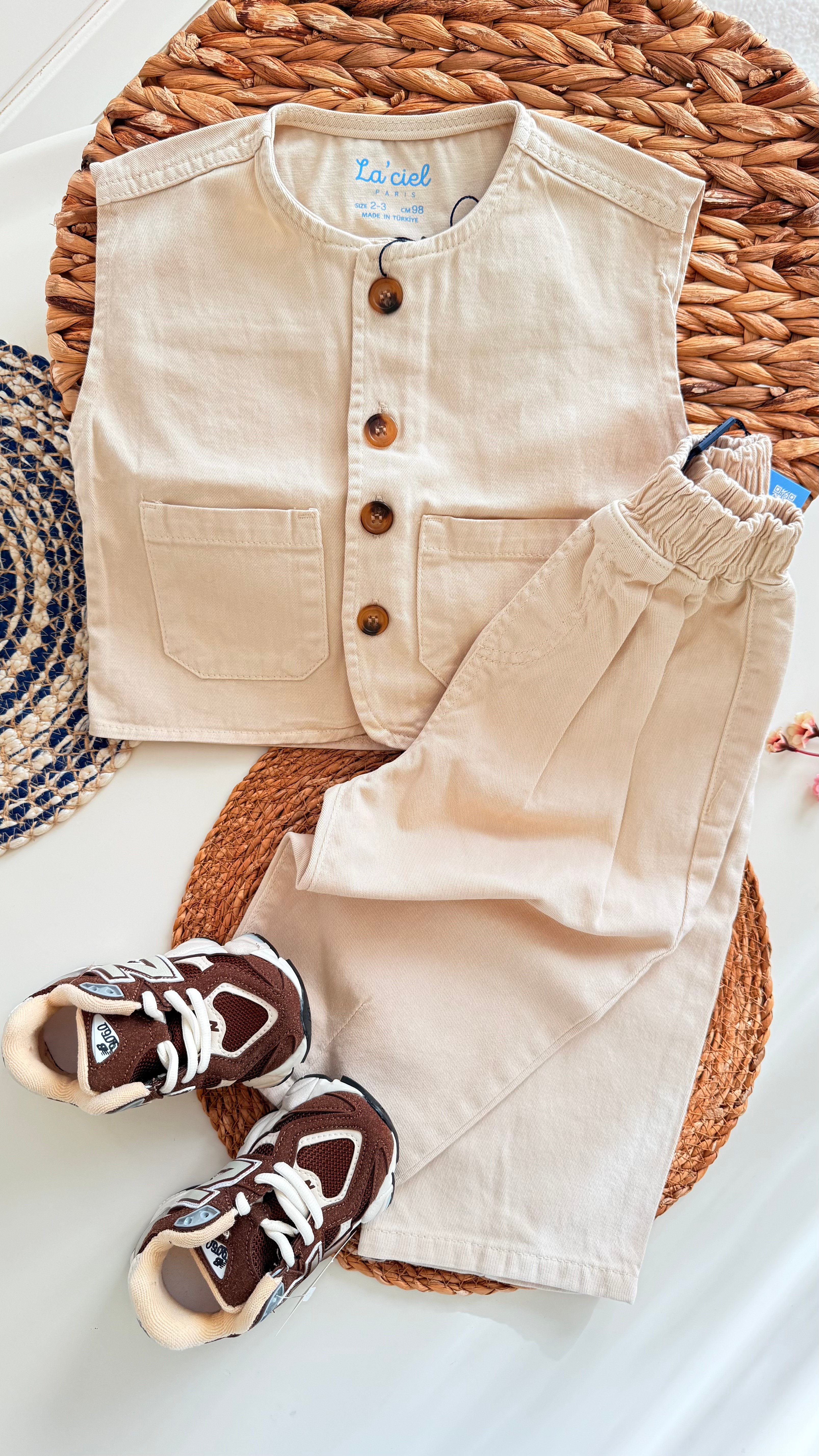 Laciel yelek jean takım krem