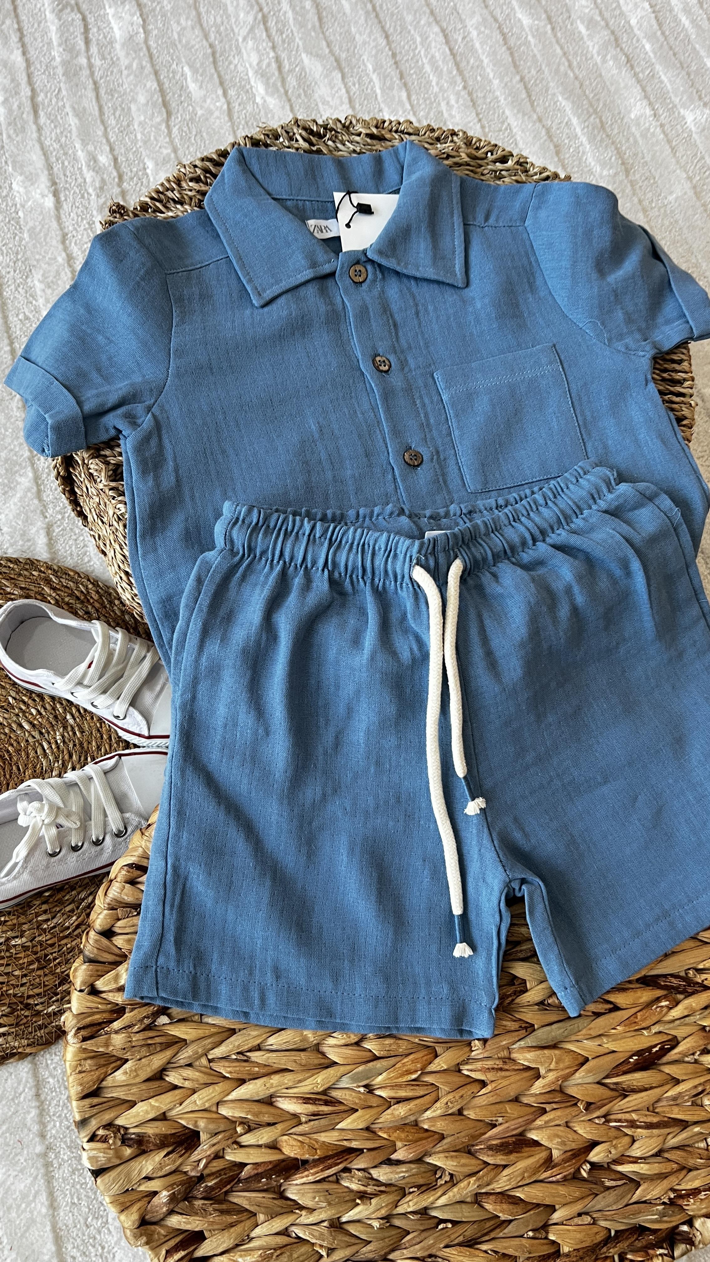 Müslin indigo düğmeli tk 