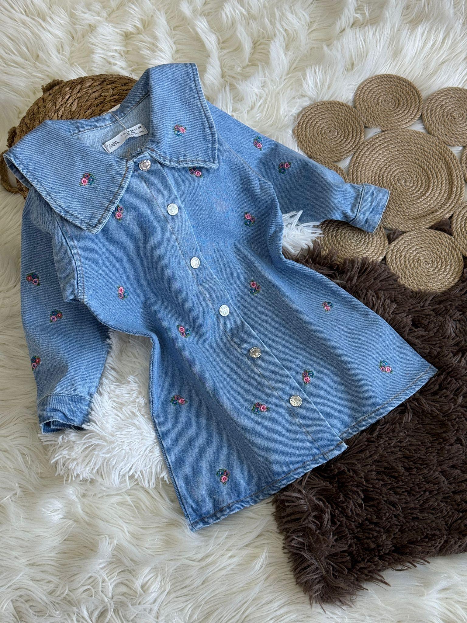 Nakışlı denim elbise 