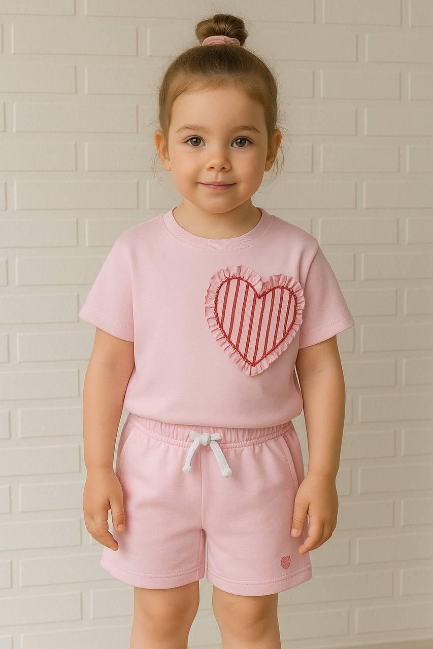 Pudra şort kalp detay takim