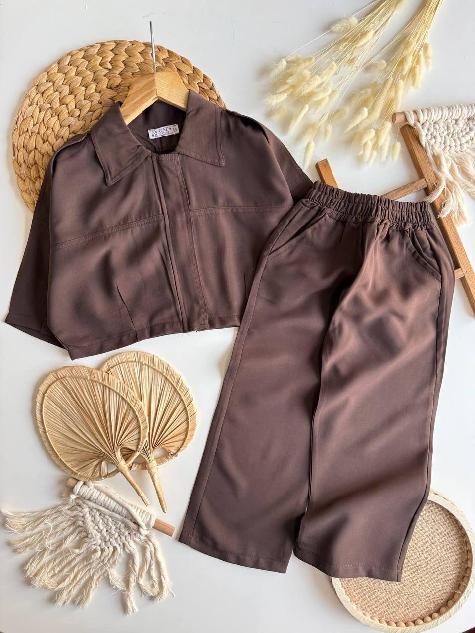 Unisex ceket pantolon kahve takım