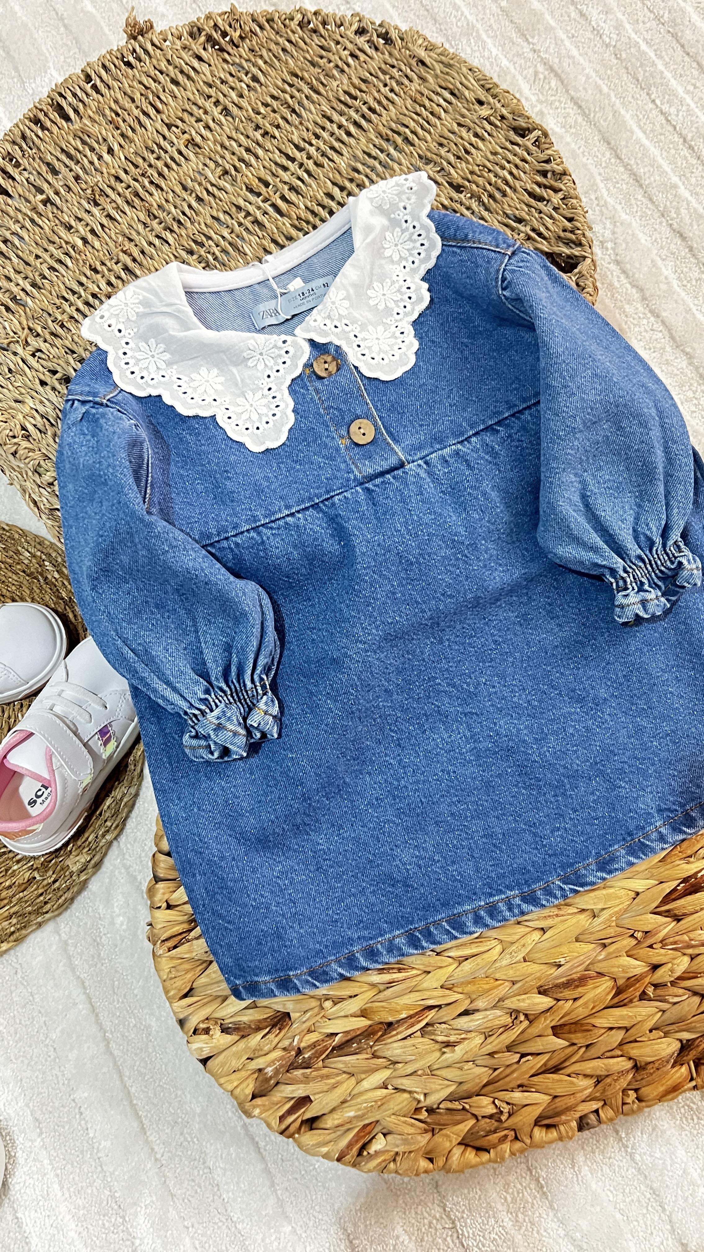 Yazlık denim kumaş yakalı elbise 