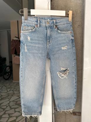 Unisex yırtık jean
