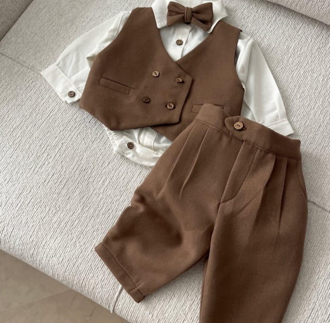  yelek gömlek pantolon papyon set