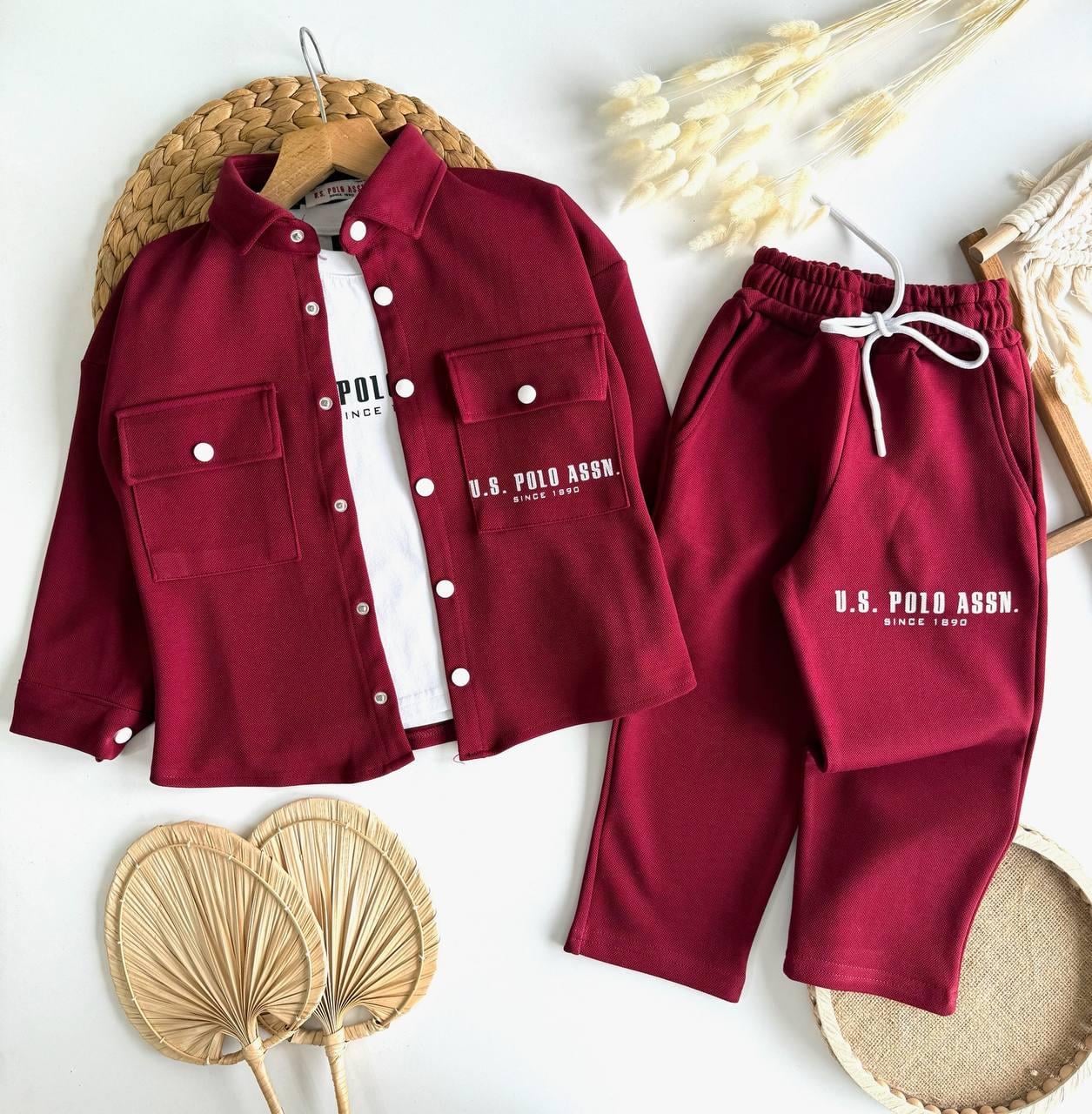 3 lü polo set takım bordo 