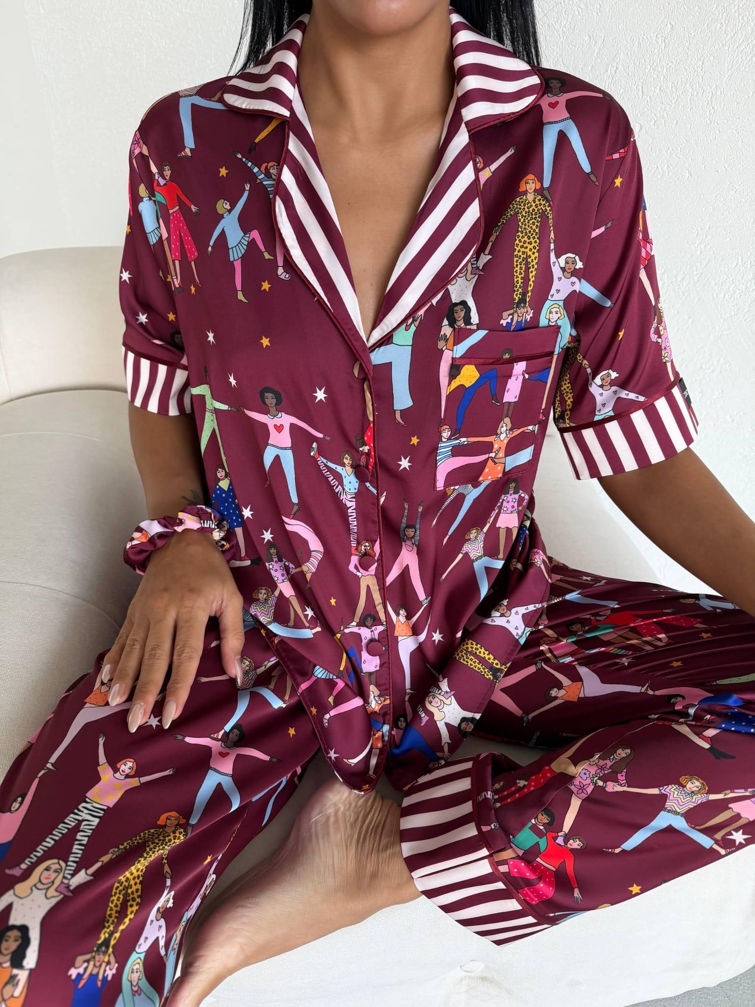 Bordo desenli pijama takımı