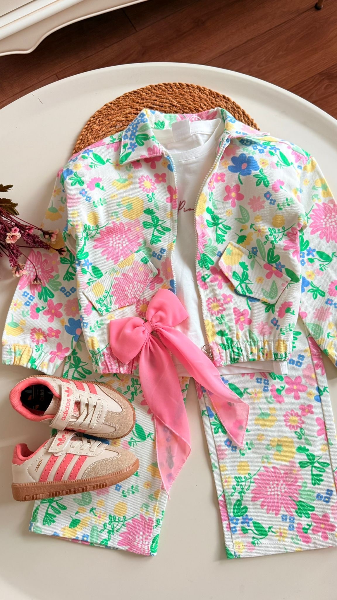 Çiçekli ceket pantolon kız takım 