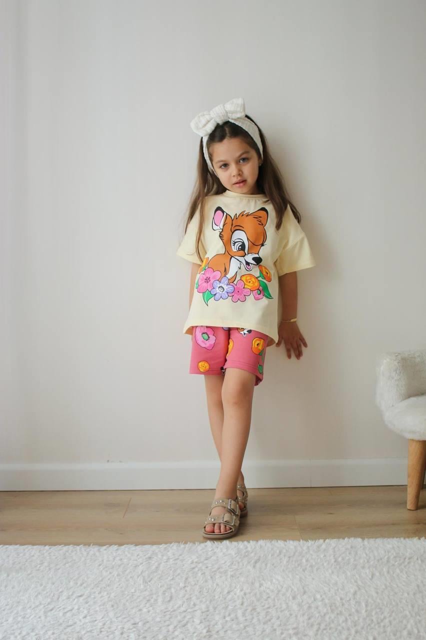 Çiçekli kız şort takım 