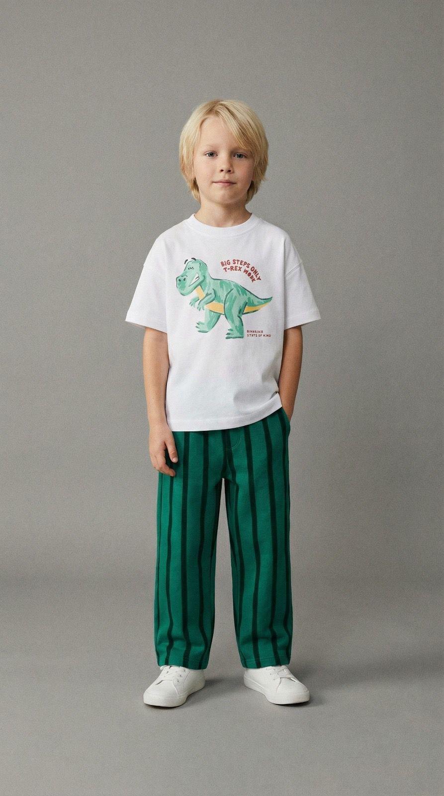 Erke çocuk çizgili dinazor takım