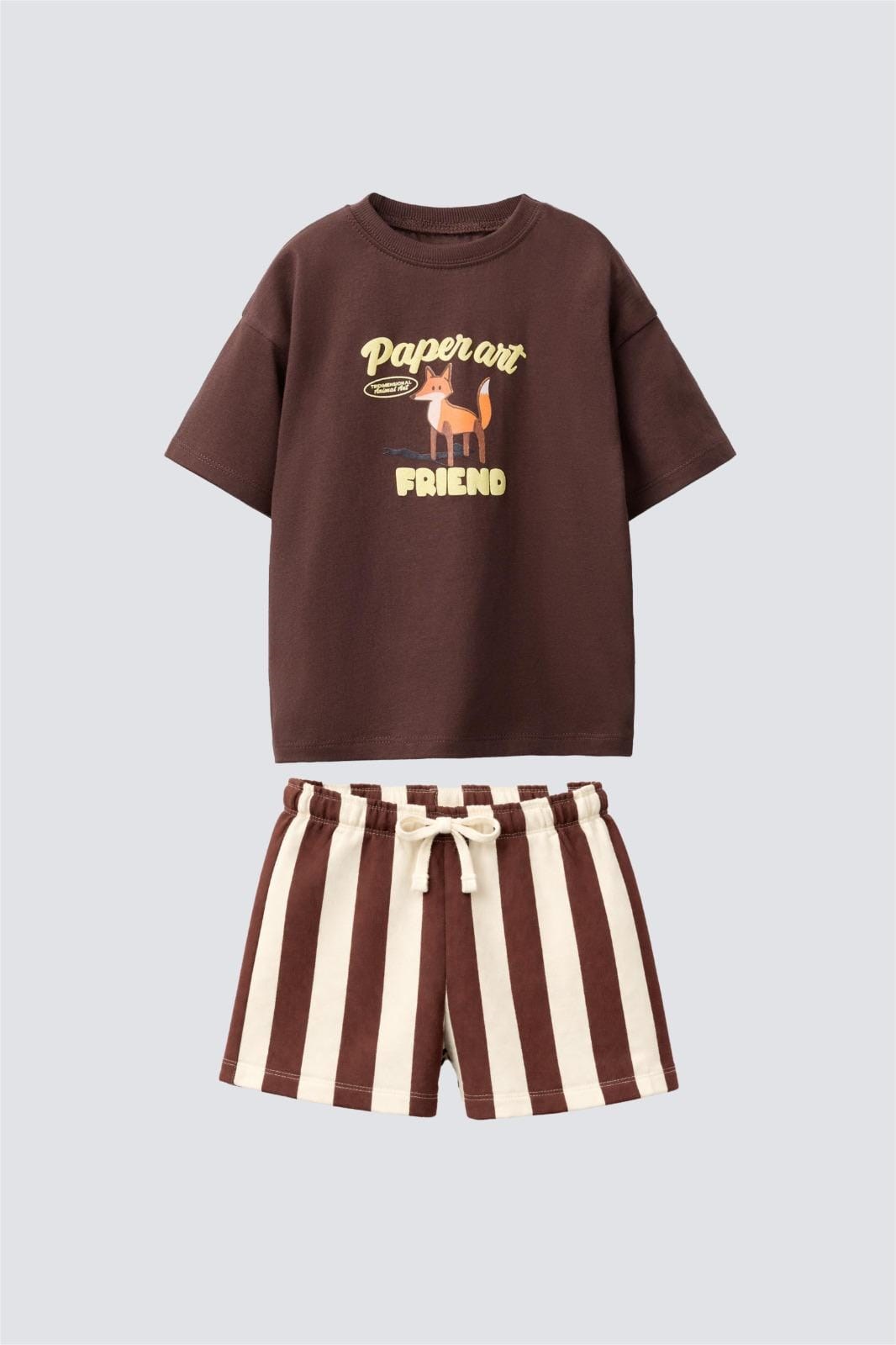 Friend kahve çizgili şort takım