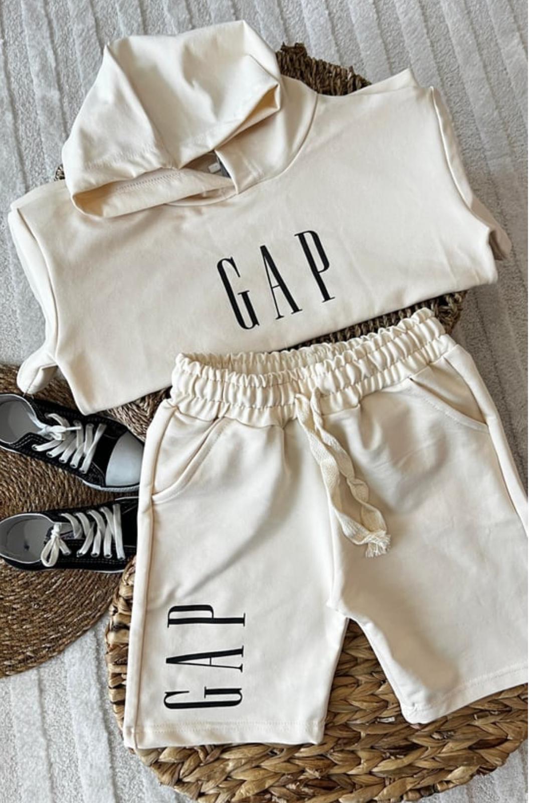 Gap krem kapşonlu şort takım 