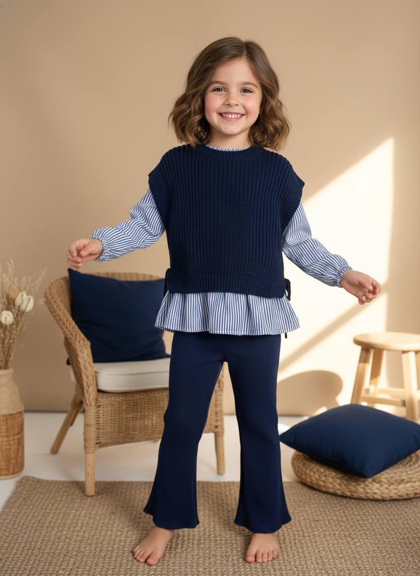 Gömlek detay triko set takım