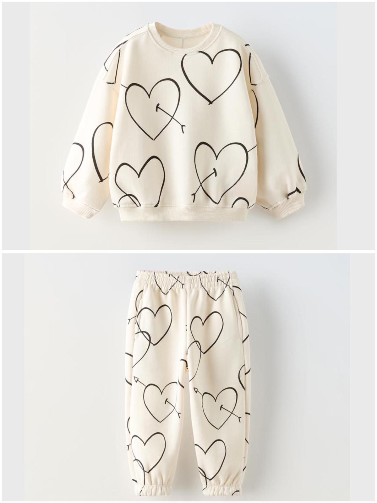 Kalp kız takım krem 