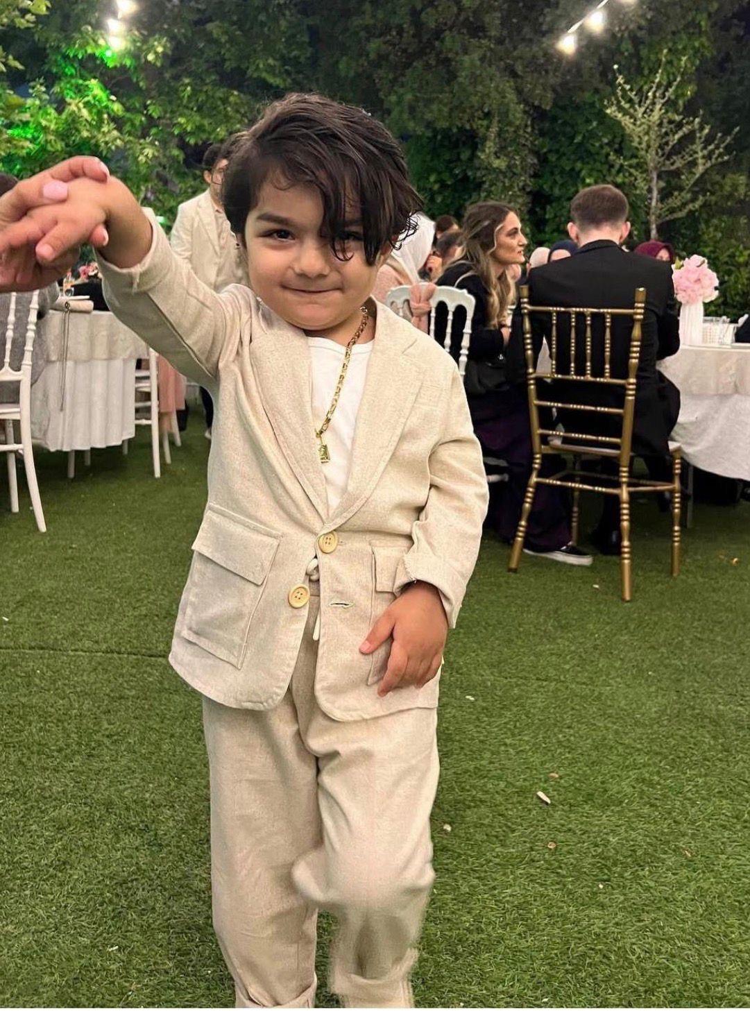 Keten dokuma takım krem