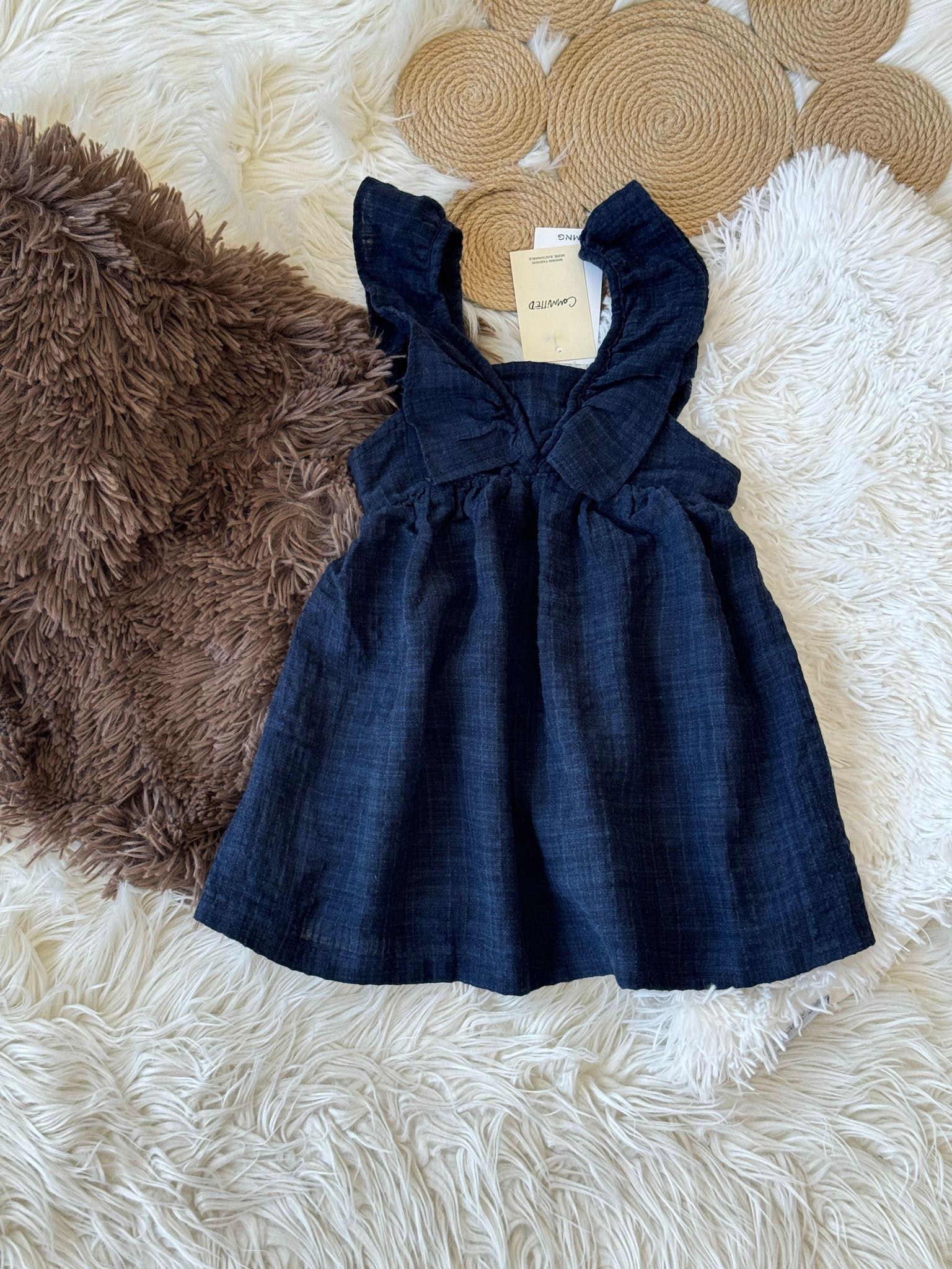 Keten lacivert elbise 