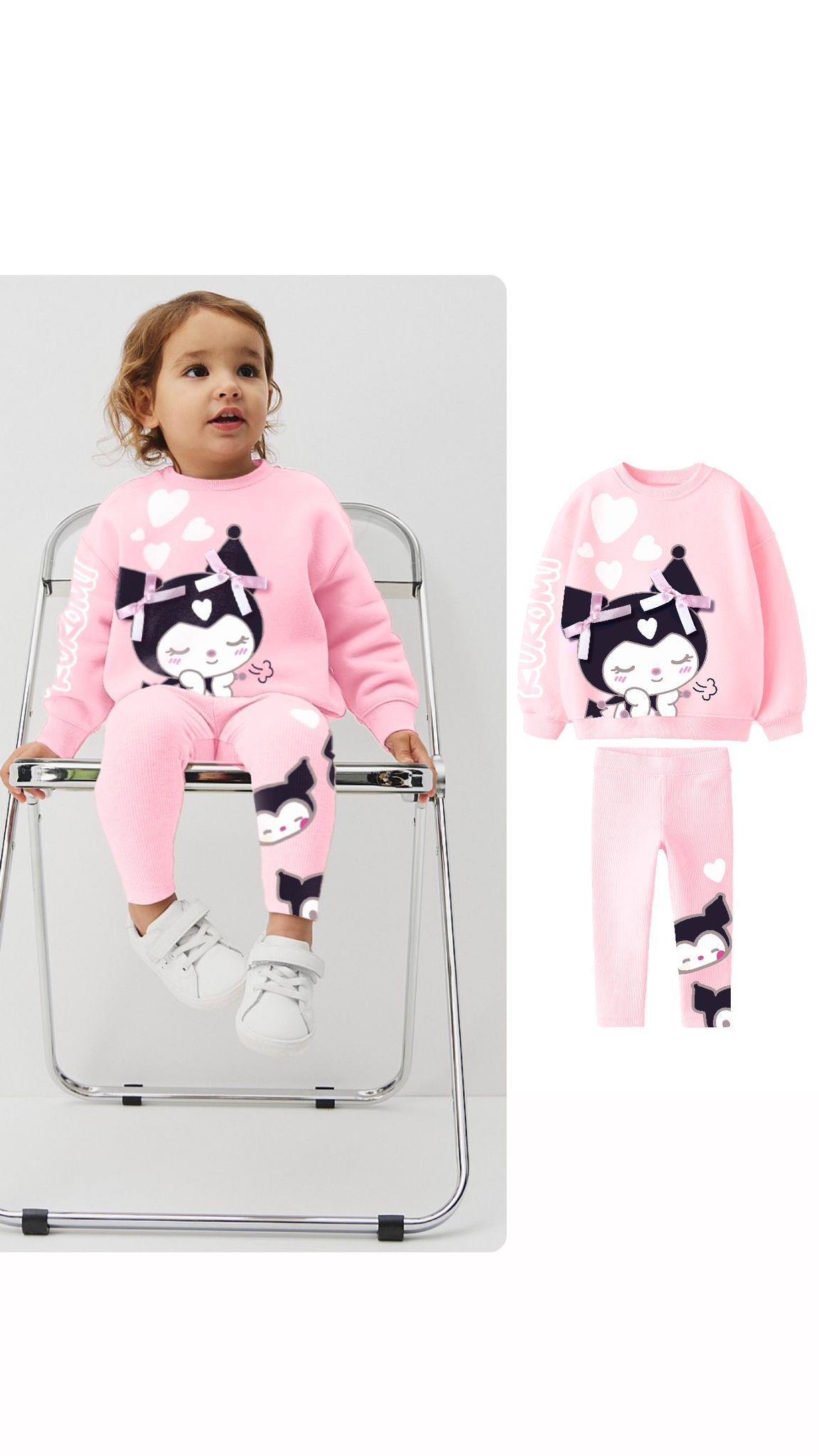 Kız çocuk pembe kurdela detay takım 