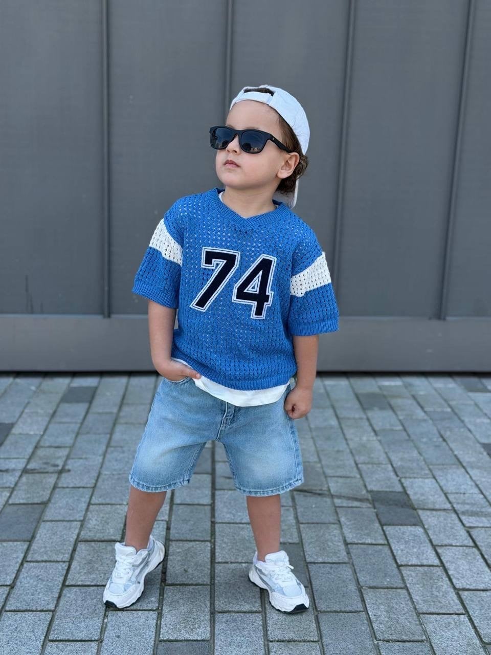 Kot şort tişört takım mavi